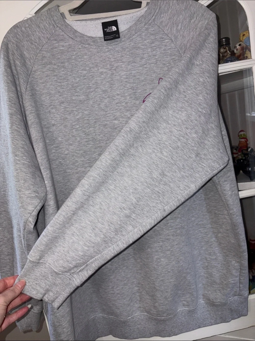 The North Face Grey Crewneck Sweatshirt with Purple Chest Logo Xxl Fits XL